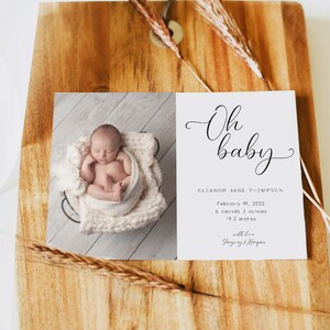 Modern Birth Announcement Photos Postcard, Baby Birth Card, Newborn Girl Card, Newborn Announcement, Birth Announcement, Baby Announcement
