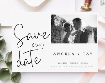 Photo Save the Date Card Template, instant Download, Custom, Elegant save date photo template, Save Our Date, Save the Date Template