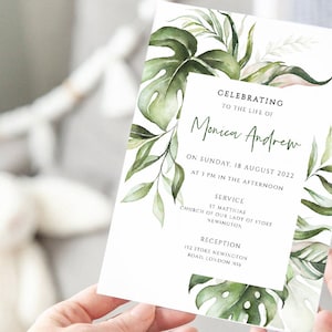 Botanical Funeral Announcement Card, Greenery Funeral Invitation Template, Memorial Service/Reception Card Template, Editable Printable