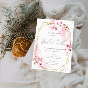 Floral Funeral Announcement Card Template, Funeral Invitation Template, INSTANT DOWNLOAD, Memorial Service/Reception Card Template