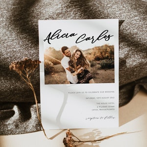 Minimalist Photo Wedding Invitation Set, Boho Invite,Modern Wedding Invite,Instant Download,Editable Template, Printable Invitation, DIGITAL