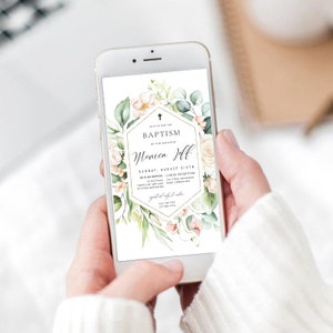 Floral Baptism Invite, Floral Evite Baptism, Text Message Invite, Girl and Boy Baptism, Modern Baptism, INSTANT DOWNLOAD, Online Baptism