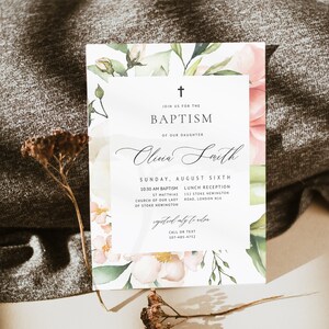 Floral Baptism Invitation Template, Girl and Boy Baptism, Christening Invite, Floral Baptism, INSTANT DOWNLOAD, Religious Invitation