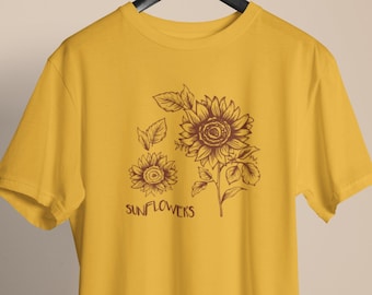 Camiseta de girasol de inspiración vintage: Camiseta floral dibujada a mano