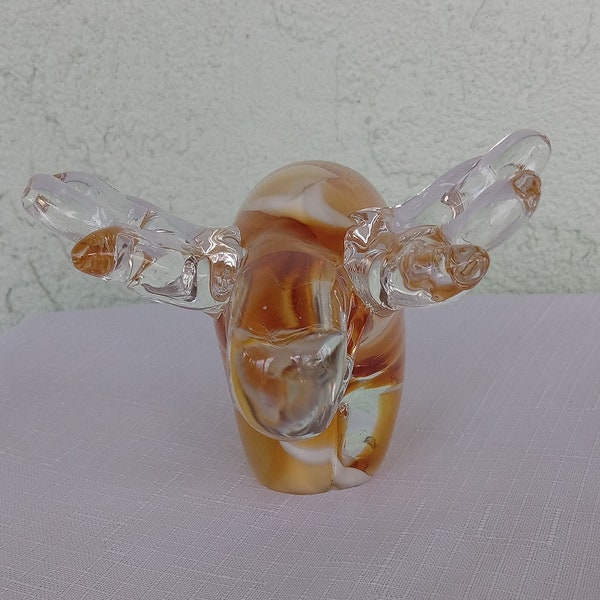 Vintage Glass Moose-Collectible Moose-Art Glass Moose-Heavy-Moose Paperweight-Desktop Paperweight-Glass Art-Gift Idea-Moose Glass Figurine