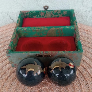 Vintage Chinese Chiming Balls-Chinese Chiming Balls-Chinese Relaxation Balls-Therapy Stress Balls-Set of 2-Boxed Musical Balls-Rare Find
