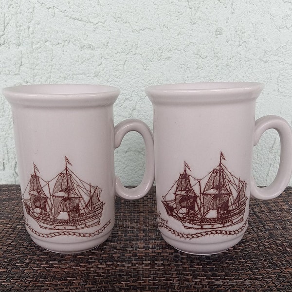 Vintage Churchill Mugs-Set of Two Mugs-Nautical Knots- The Mayflower-Churchill England-Ceramic Mugs-Coffee Mugs-Pair of Two Mugs-Coffee Cups