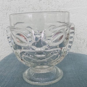 Vintage Tiki Bowl-Tiki Footed Glass Bowl-Drinkware-Barware-Hawaiian-Polynesian-Glass Bowl-Two Faced Tiki Bowl-Happy/Sad Face-Cocktails-Glass