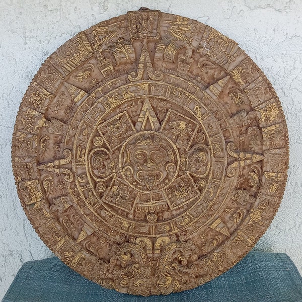 Vintage Aztec Resin Calendar-Wall Decor-Wall Plaque-Tribal Decor-Replica Sunstone-Home & Garden Decor-Patio Decor-Aztec Calendar-Home Decor