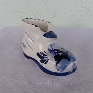 Vintage Delft Clog-Delft Souvenir Boot-Holland Souvenir Shoe-Blue and White Delft Shoe-Ceramic Clog-Windmill Design-Delft Holland Figurine