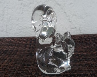 DYNASTY GLASS SQUIRREL Sitting Art Glass Squirrel with silver flecks white swirl tail black eyes brown and clear body