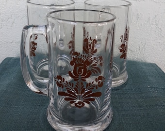 Vintage Beer Mugs-Set of 3 Mugs-Barware-Drinkware-Glass Mugs-Heavy Glass Mugs-Beer Mugs-Vintage Mugs-Set of Three Mugs-Glassware-Mugs-Glass