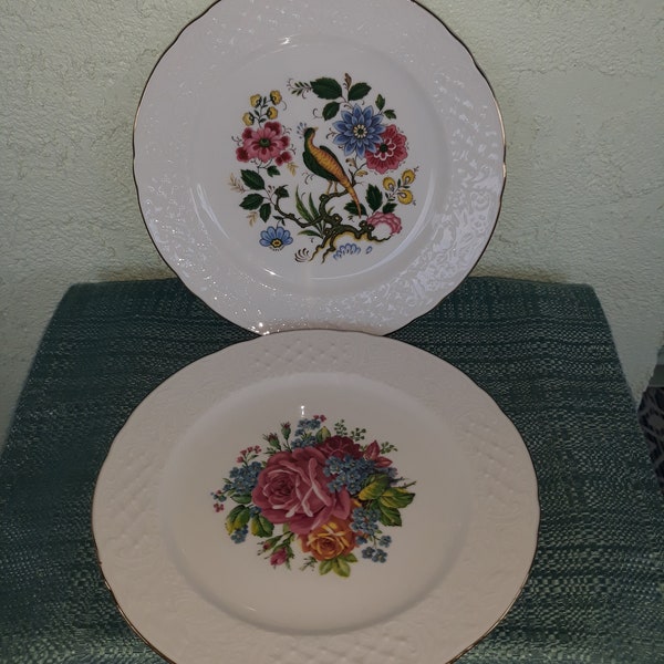 Vintage Bavaria Plates-Mismatched Plates-Set of Two Plates-Shabby Chic-Bavaria Schuman-Arzberg Germany-Floral Plate-Bird Plates-Collectible