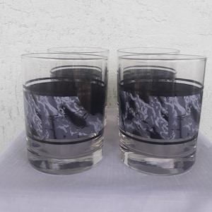 Vintage Faux Marble Tumblers-1990s Drinkware-Barware-Set of Four Tumblers-Highball Glassware-Marble Print Glassware-Bar Decor-Glass Tumblers