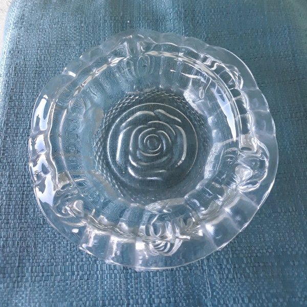 Clear Glass Rose Ashtray- Embossed Vintage Ashtray-Rose Ashtray-Collectible Ashtray-Vintage Ashtray