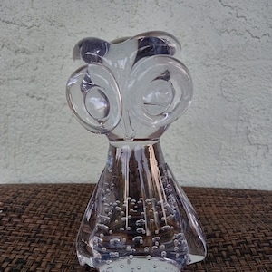 Vintage Glass Art Owl-Owl Figurine-Vintage Glass Owl-Damaged (see description)-Owl Paperweight-Hand Blown Glass Owl-Owl Figurine-Clearance