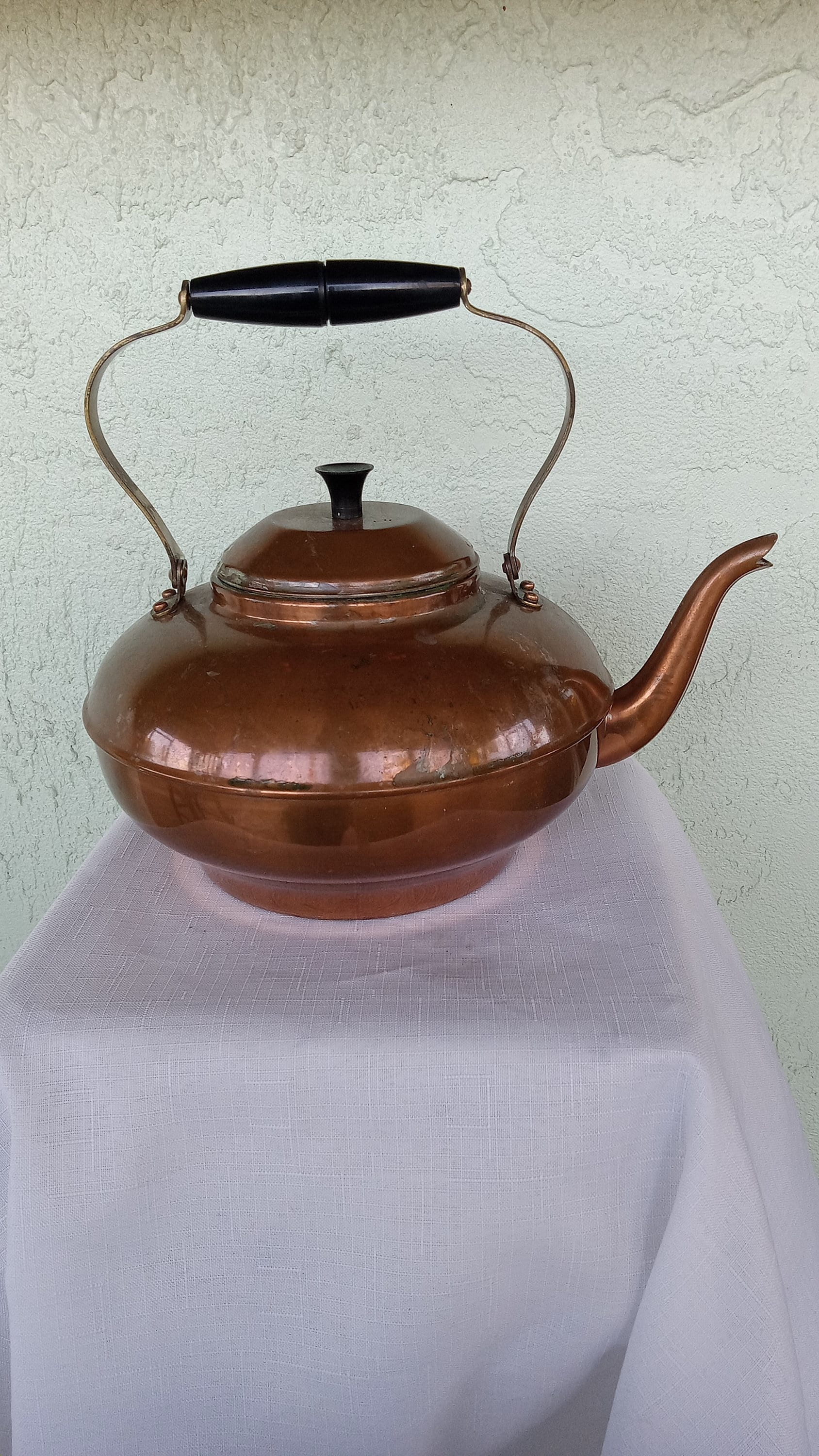 Farmhouse Vintage Copper Pot or Kettle, Brass Handles Portugal Metalutil  #39155