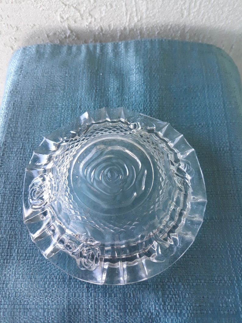 Clear Glass Rose Ashtray Embossed Vintage Ashtrayrose Etsy