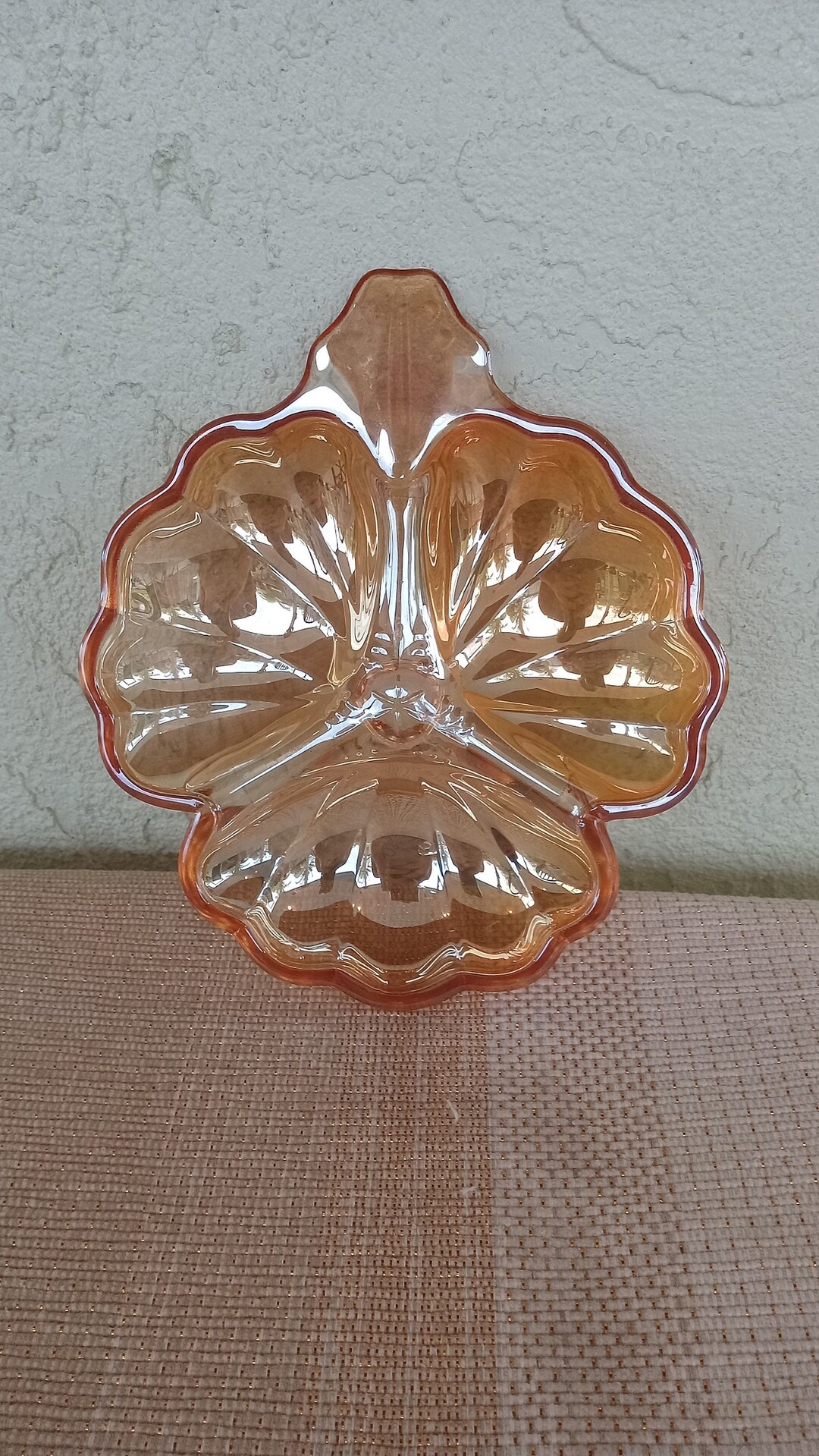 Vintage Carnival Glass Leaf Candy Dishdepression Glassiridescent
