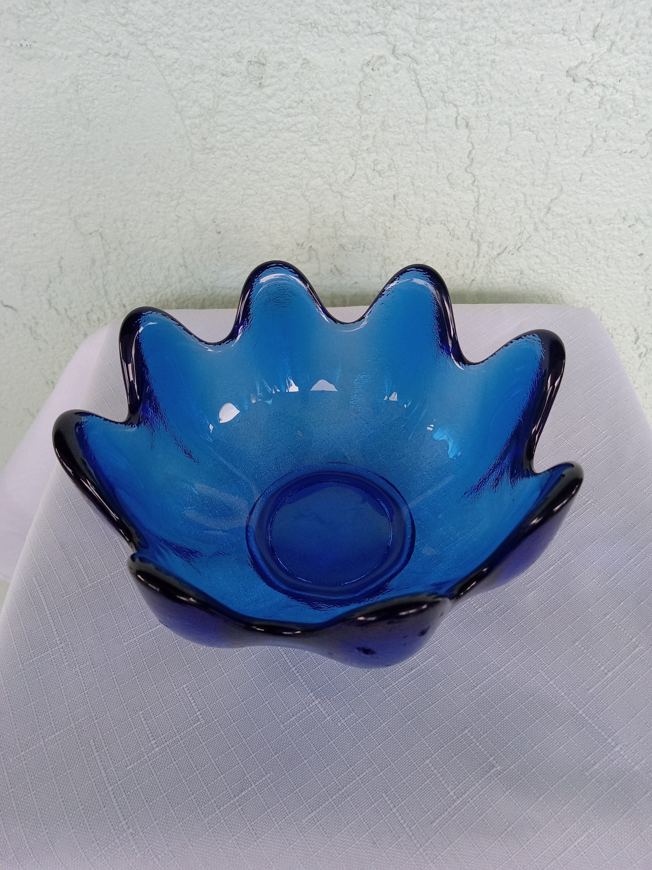 Vintage Blenko Blue Glass Bowlblenko Bowlcobalt Blue Glass Etsy