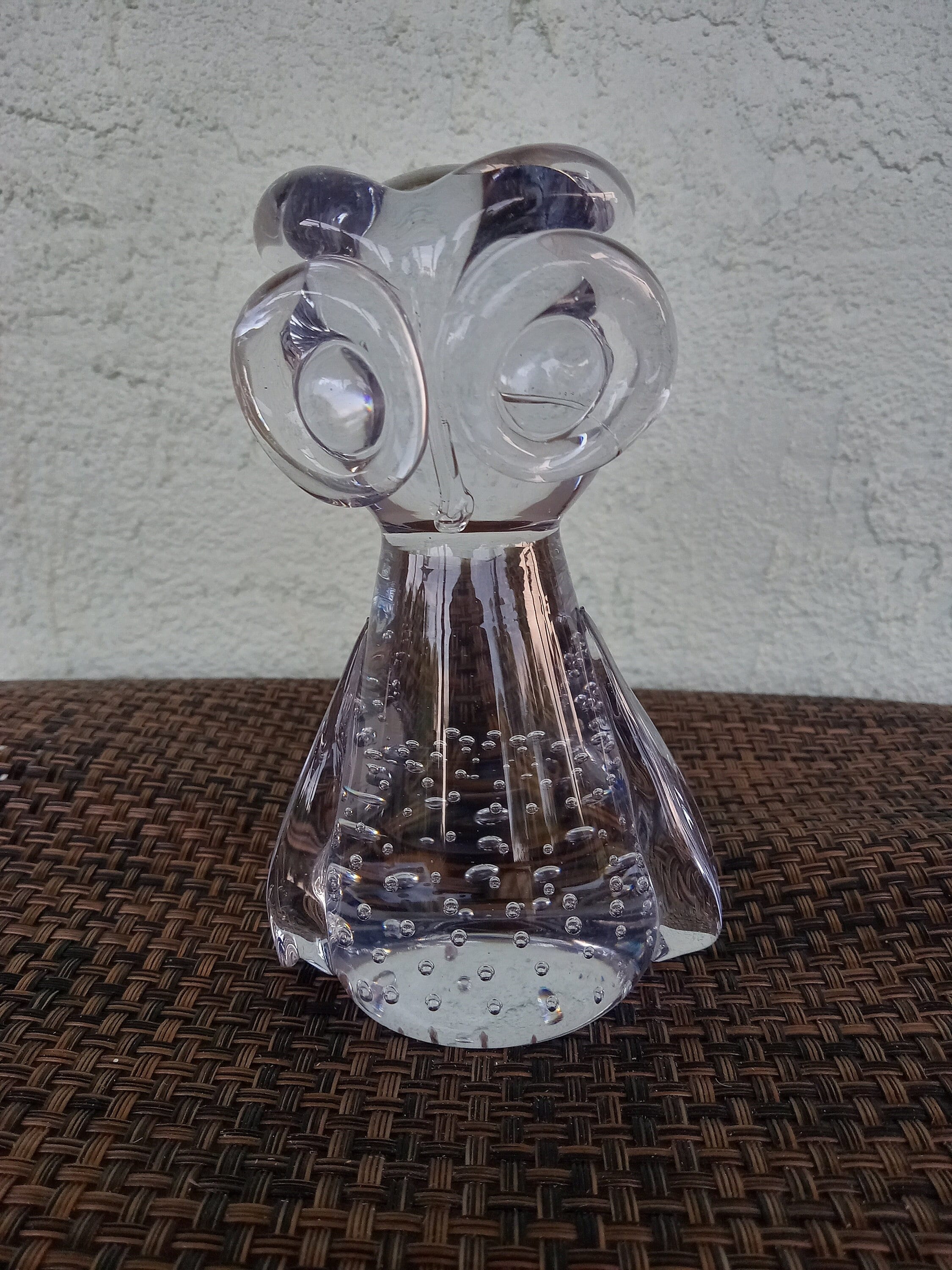 Vintage Glass Art Owl-Owl Figurine-Vintage Glass Owl-Damaged (see description)-Owl Paperweight-Hand 