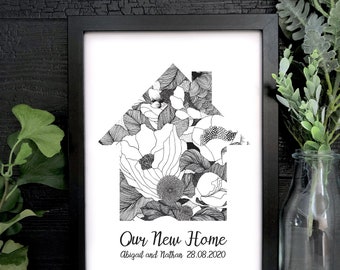 Our First Home Print, New home print, botanical print, personalised print, home print, home gift, home decor, new home