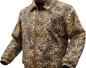 Vintage Leopard Print Tracksuit Set Brown Animal Print Bomber Jacket Pants Women