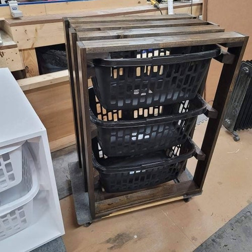 Rustic Wooden 3 Laundry Basket Holder Hamper Storage Etsy