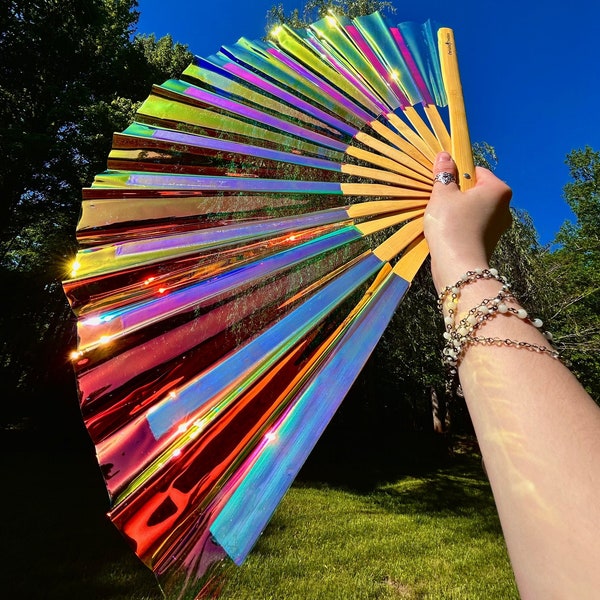 irisierender Fächer | Rave Fächer | Festival Accessoires | Renaissance Fest | Stolz Fan | Hochzeitsfächer | Fotoshooting Requisite | Weihnachtsgeschenk