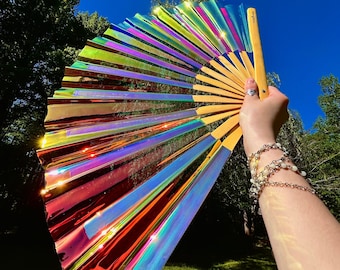 Iridescent Hand Fan | Rave Fan | Rave Accessories | Clack Fan | Spring Gifts | Renaissance Fan | Fairy Outfit | Graduation Gift | Festival