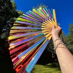 Iridescent Hand Fan | Rave Fan | Festival Accessories | Renaissance Festival | Pride Fan | EDM Gear | Photoshoot Prop | Mothers Day Gift