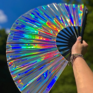 6 Pcs Holographic Rave Fan 13 Festival Large Folding Fan Rave Line Dance Popping For Women Men EDM Music Festivals Halloween Party Dance Club(Blue) $26.99 $ 26 . 99 Get It As Soon As Wednesday, Apr 2