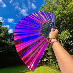 Holographic Hand Fan | Rave Fan | Festival Accessories | Renaissance Festival Fan | Pride Fan | EDM Fan | Concert Accessories | Bday Gifts