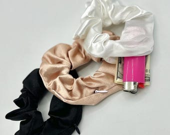 Secret Stash Scrunchie | Satin Scrunchie | Rave Accessory | Gifts for Her | Bridesmaid Gifts | Hidden Pocket Scrunchie | Festival Essentials