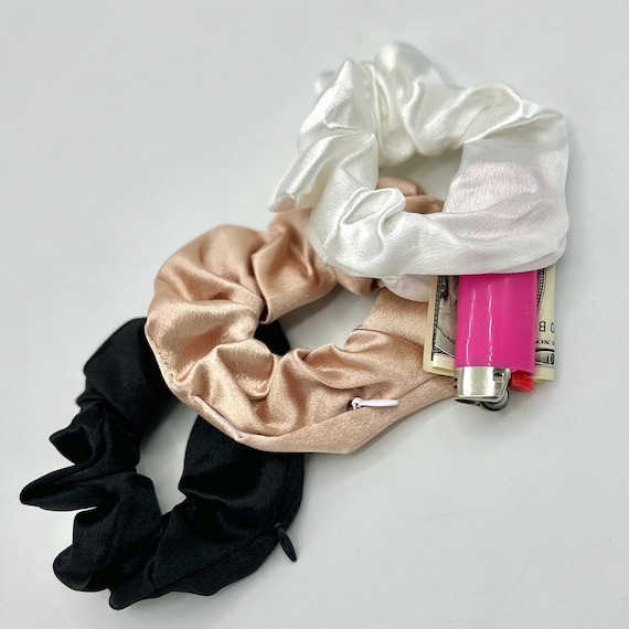 Secret Stash Scrunchie | Satin Scrunchie | Rave Accessory | Gifts for Her | Bridesmaid Gifts | Hidden Pocket Scrunchie | Festival Essentials