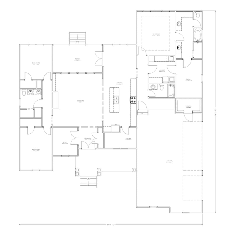 Craftsman House Plan Three bedroom 2000 sq ft One Story Etsy