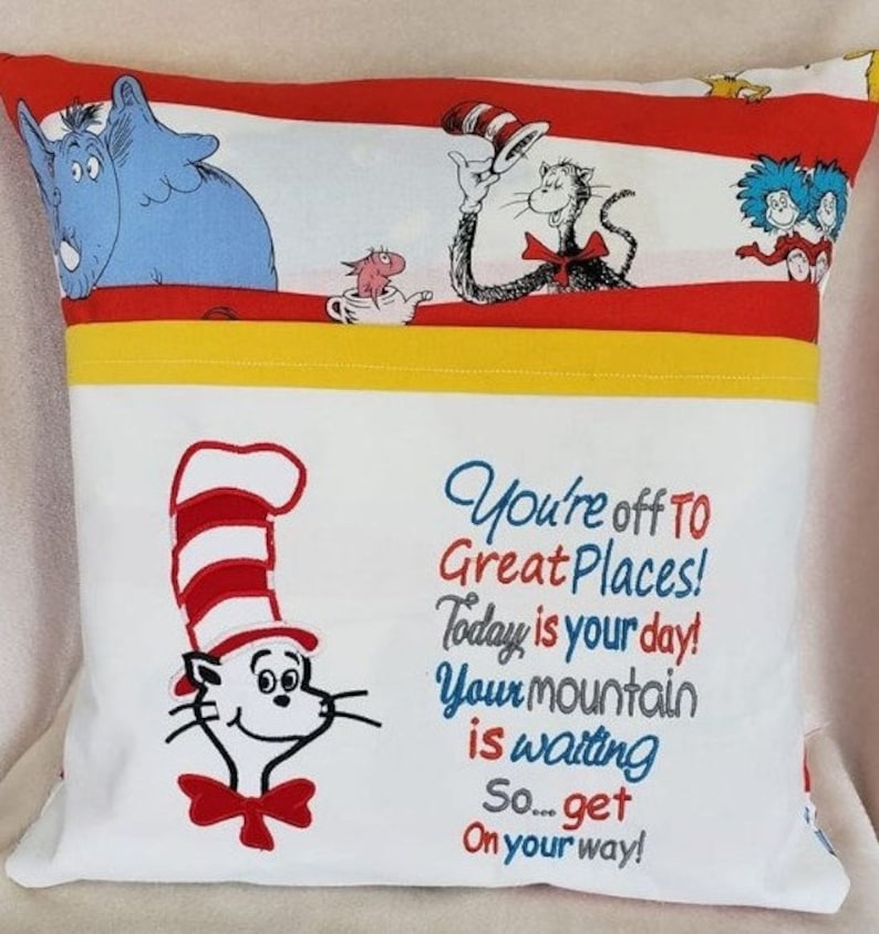 Reading Pillow Pocket Pillow-INSTANT D0WNL0AD You/'re off to Great Places with the cat in the hat embroidery 2 Designs 3 Sizes