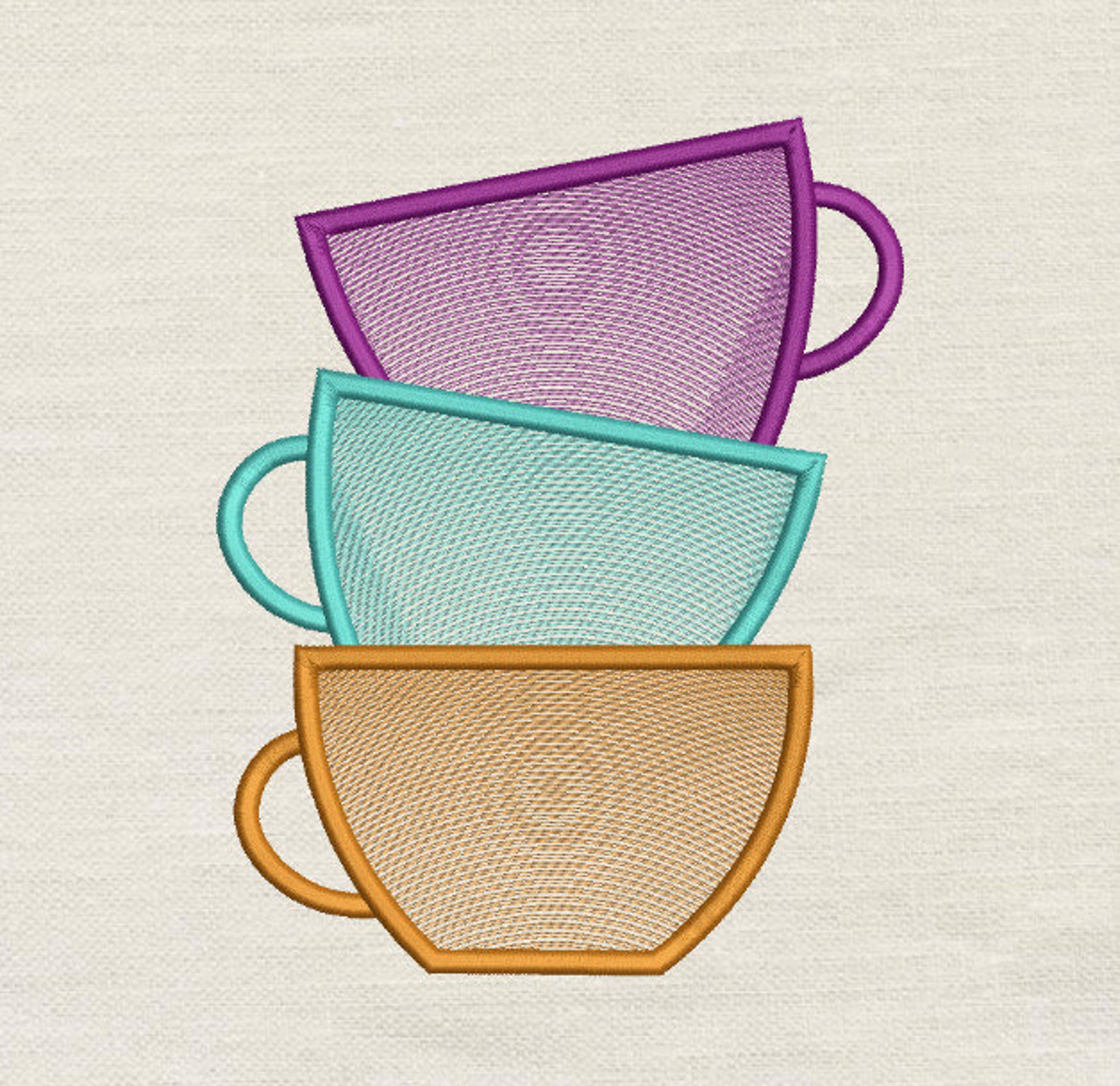 Tea cups embroidery machine embroidery Design 3 SizesINSTANT Etsy