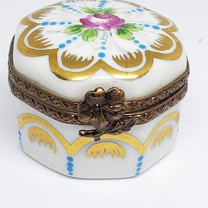 Petite Gold with Flowers Limoges  Box