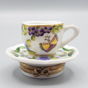 New !!  Rochard Butterfly Cup and Saucer Limoges Box