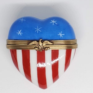 American Flag Heart Limoges Box