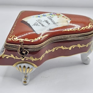 Red Concerto Piano with Script Scroll Limoges Box