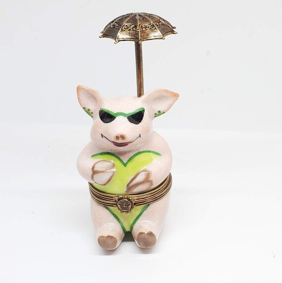 Beach Day - Vacation Pig with Umbrella - Limoges Box - Etsy 日本