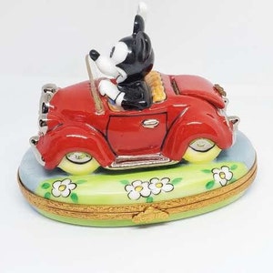 Mickey Mouse in Red Car  Limoges Box by Atoria