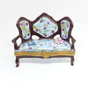 Blue Floral Settee / Couch / Loveseat / Sofa Limoges Box