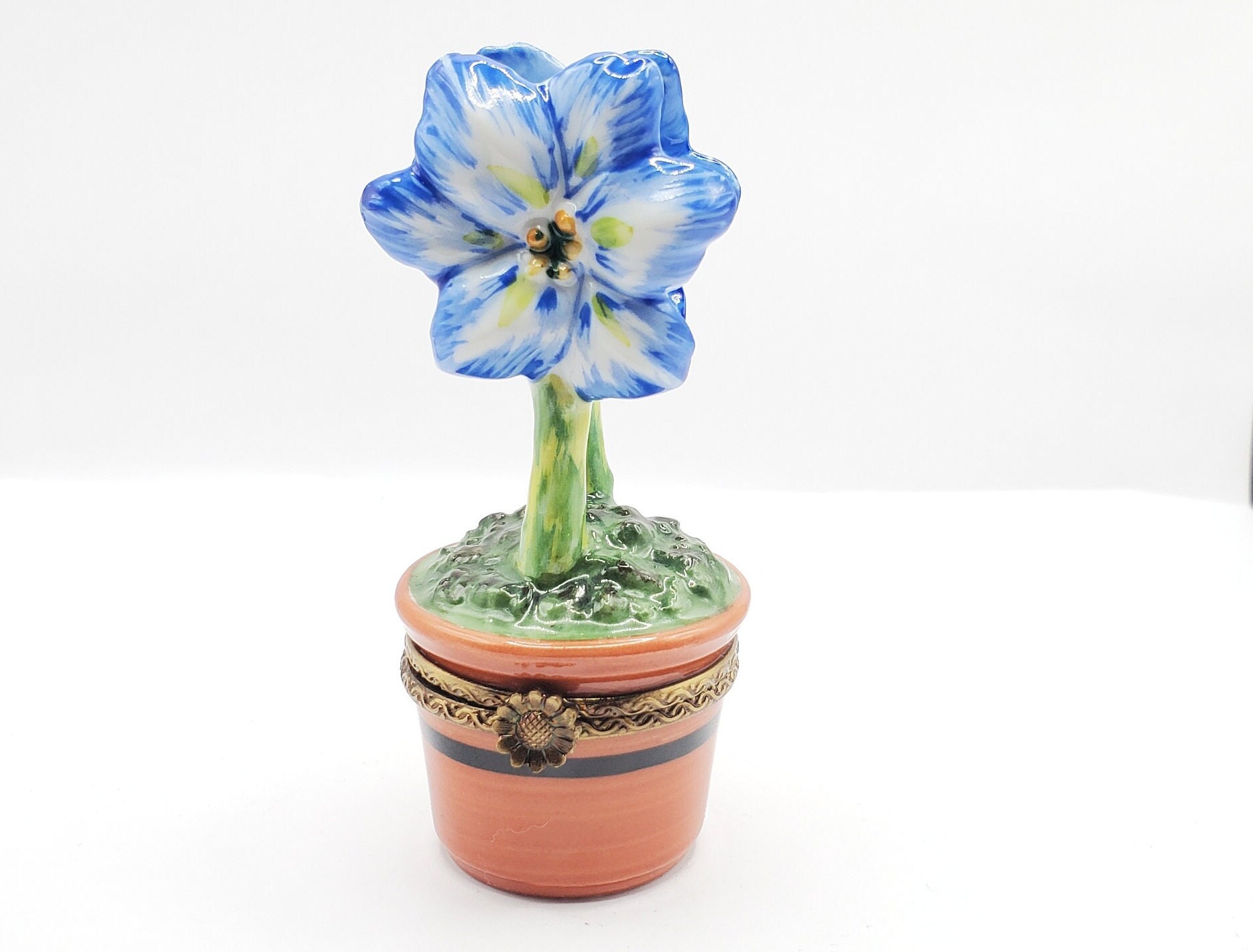 Blue Amaryllis Flowers Limoges Box (Rochard)
