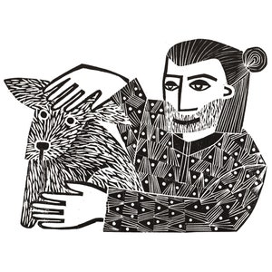Max and Mona A4 Woodcut Print