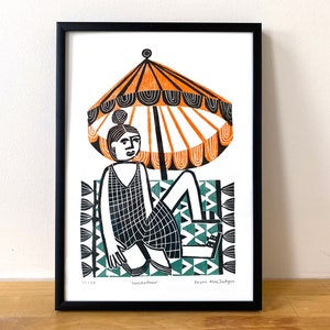 Sunbather Woodcut Print