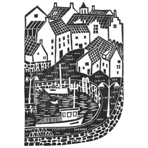 Crail Harbour A4 Woodcut Print