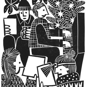 Carol Singing Woodcut Print